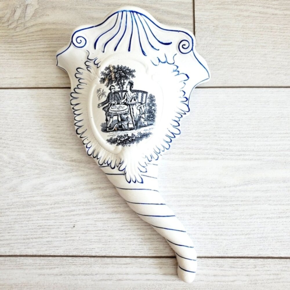 Vintage French Rococo Porcelain Cornucopia Regency Wall Pocket